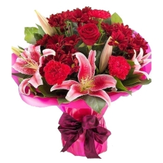 Roses, lilies and mixed flowers in...